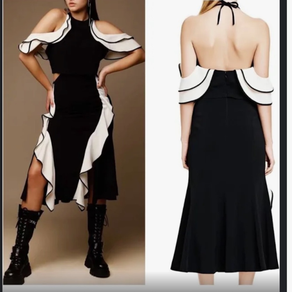 Jonathan Simkhai black and white ruffle designer dress